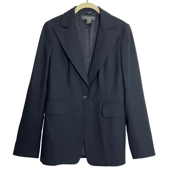 Banana Republic Made in Italy Black Wool Stretch Blazer Size 6 Single Button - Picture 1 of 6